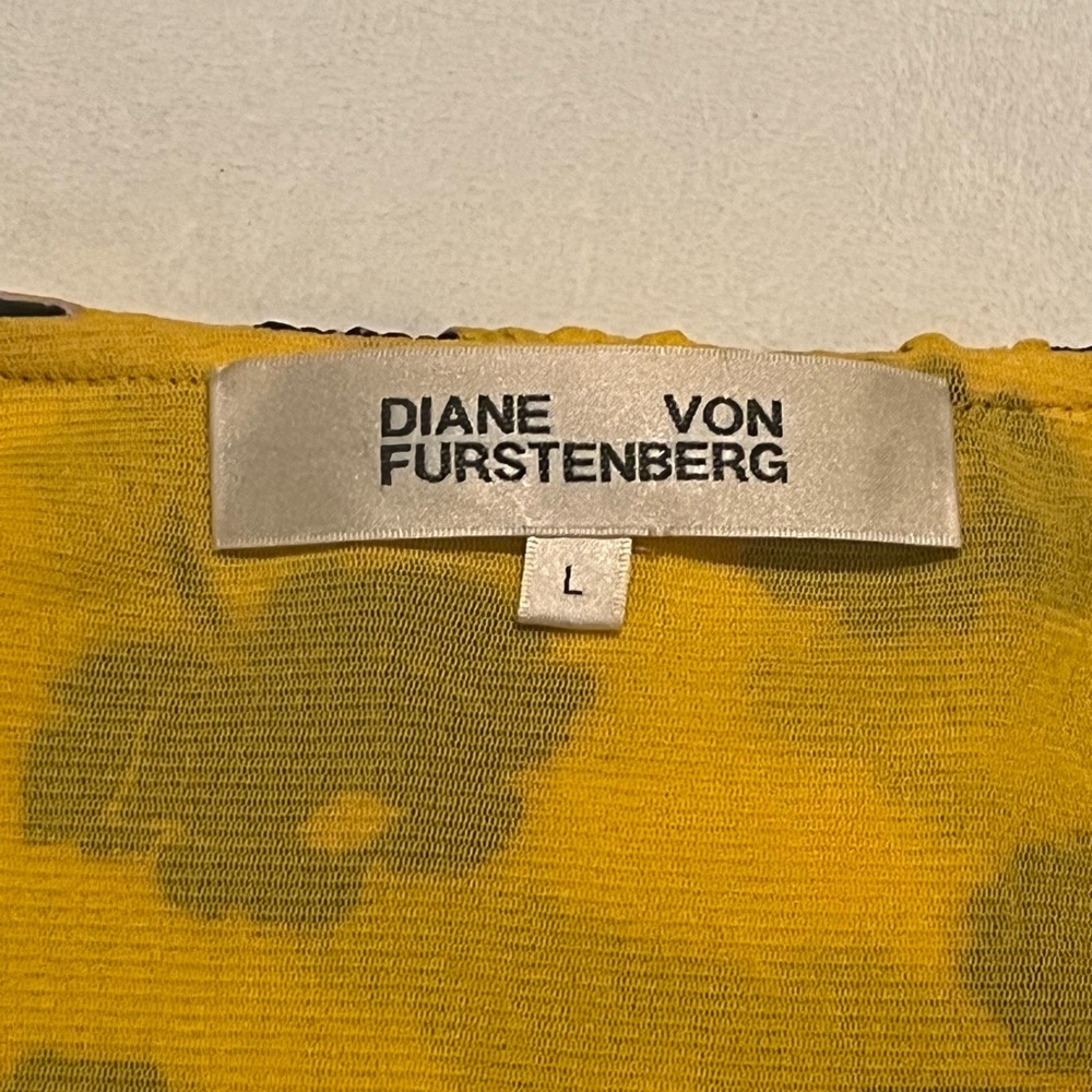 Diane Von Furstenberg DVF Paloma Yellow Floral Ruffled Strech-Mesh Wrap Dress - Picture 4 of 5